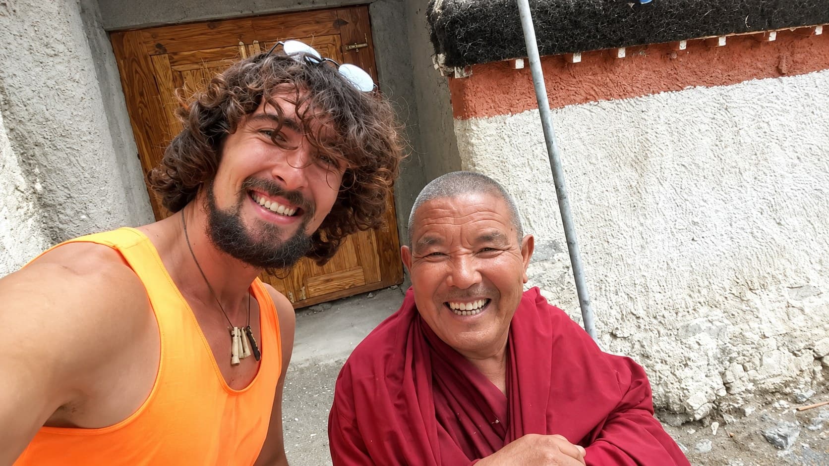 Photo with monk in Spiti Valley, northern India, 2015